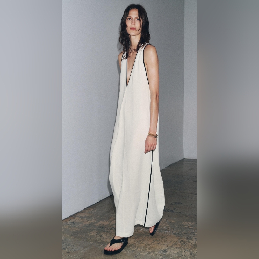 Zara Brand New With Tags ZW Collection Linen Blend Dress With Trim/Never Worn